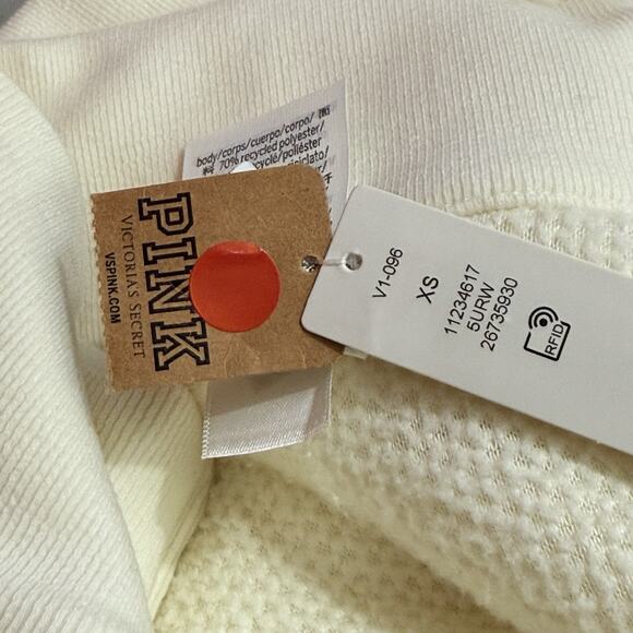 Victoria’s Secret PINK Cropped Sherpa Fleece 1/4 Zip Pullover Sweatshirt XS NWT - Picture 9 of 10